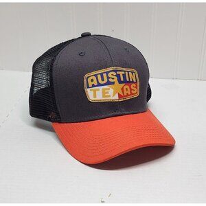 DUCKCO Austin Texas Trucker Hat Mesh Back Snapback Cap Gray, Orange & Black